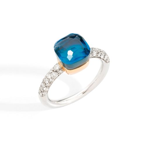 POMELLATO NUDO MINI ANELLO TOPAZIO LONDON/TURCHESE E DIAMANTI