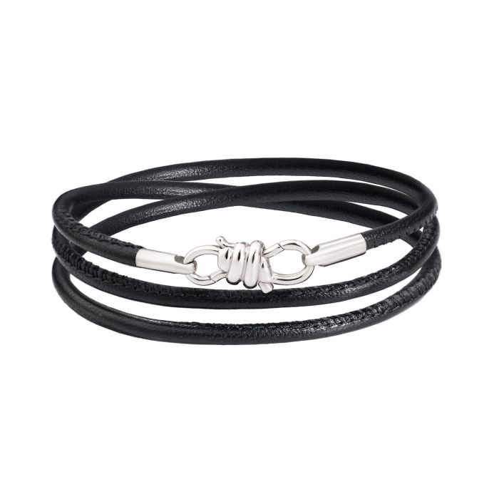 DODO NODO BRACCIALE PELE NERO & ARGENTO