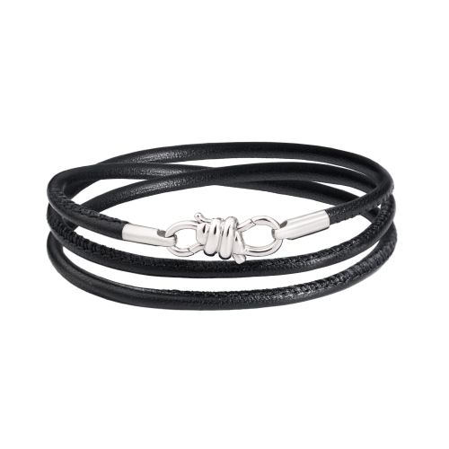DODO NODO BRACCIALE PELE NERO & ARGENTO